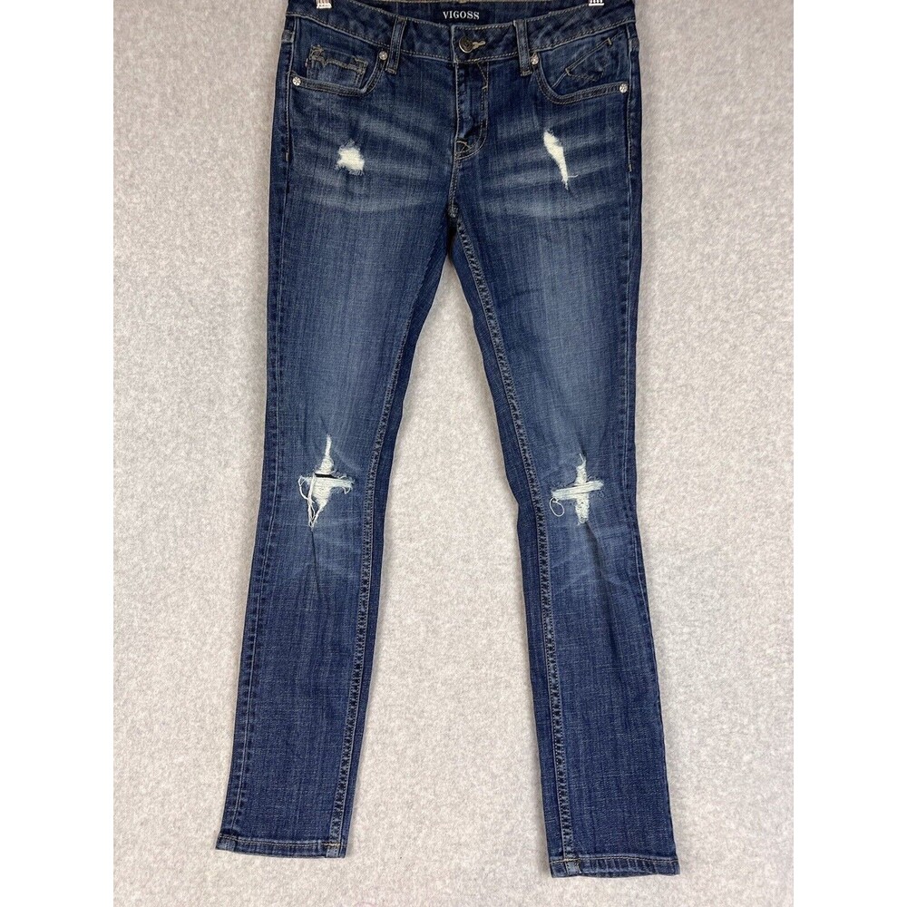 Vigoss Jeans Blue Thompson Tomboy Distressed Skinny Stretch Women 26 Wx 27L